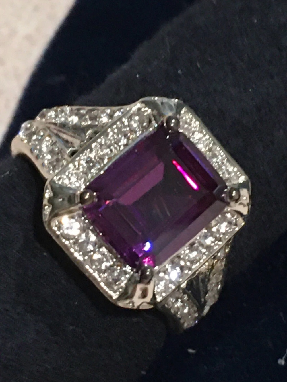 NWT Purple Emerald-Cut Gemstone Cocktail Ring with Pavé Accents